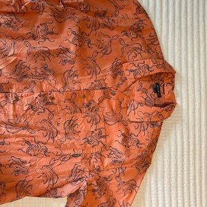 Eddie Bauer Orange Casual Button Down Shirt with Botanical Print